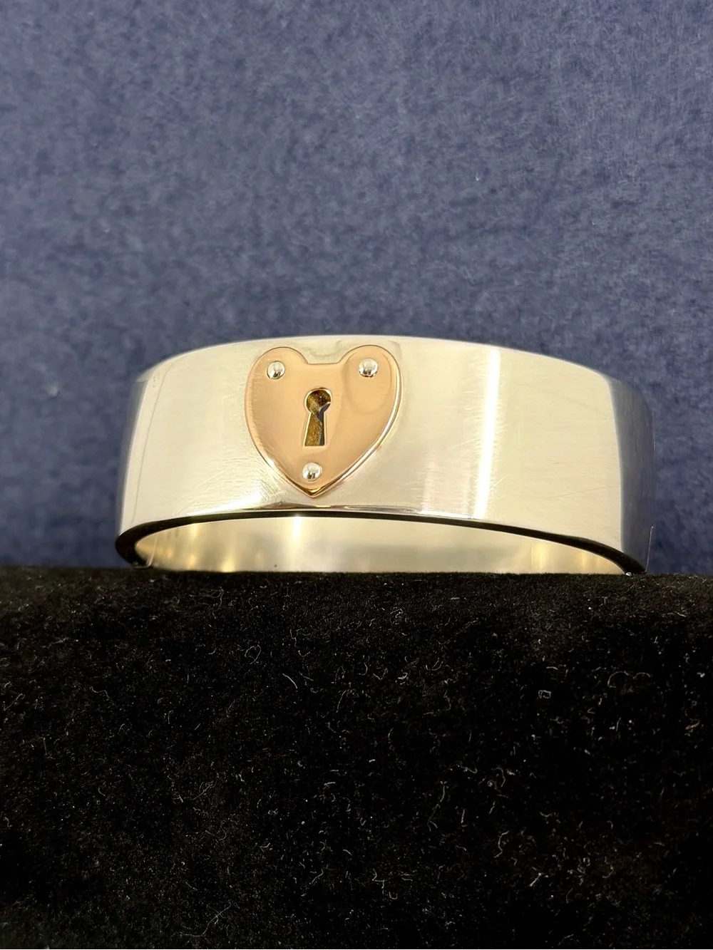 TIFFANY & CO. Sterling Silver 18K Yellow Gold Keyhole Hinge Bangle Bracelet COA